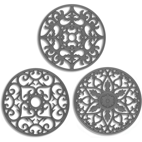 Trivets / Trivets 3 count Mats for Hot Dishes / Hot Pots / Hot Pans, Hot Pads to Portect Table and Counter - Flexible / Durable / Non Slip (Grey)
