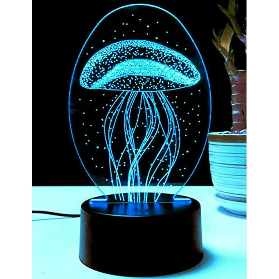 YSITIANNA 3D Jellyfish Fish Night Light USB Touch Switch Decor Table Desk Optical Illusion Lamps 7 Color Changing Lights LED Table Lamp Xmas Home Love Birthday Children Kids Decor Toy Gift STNL#3371