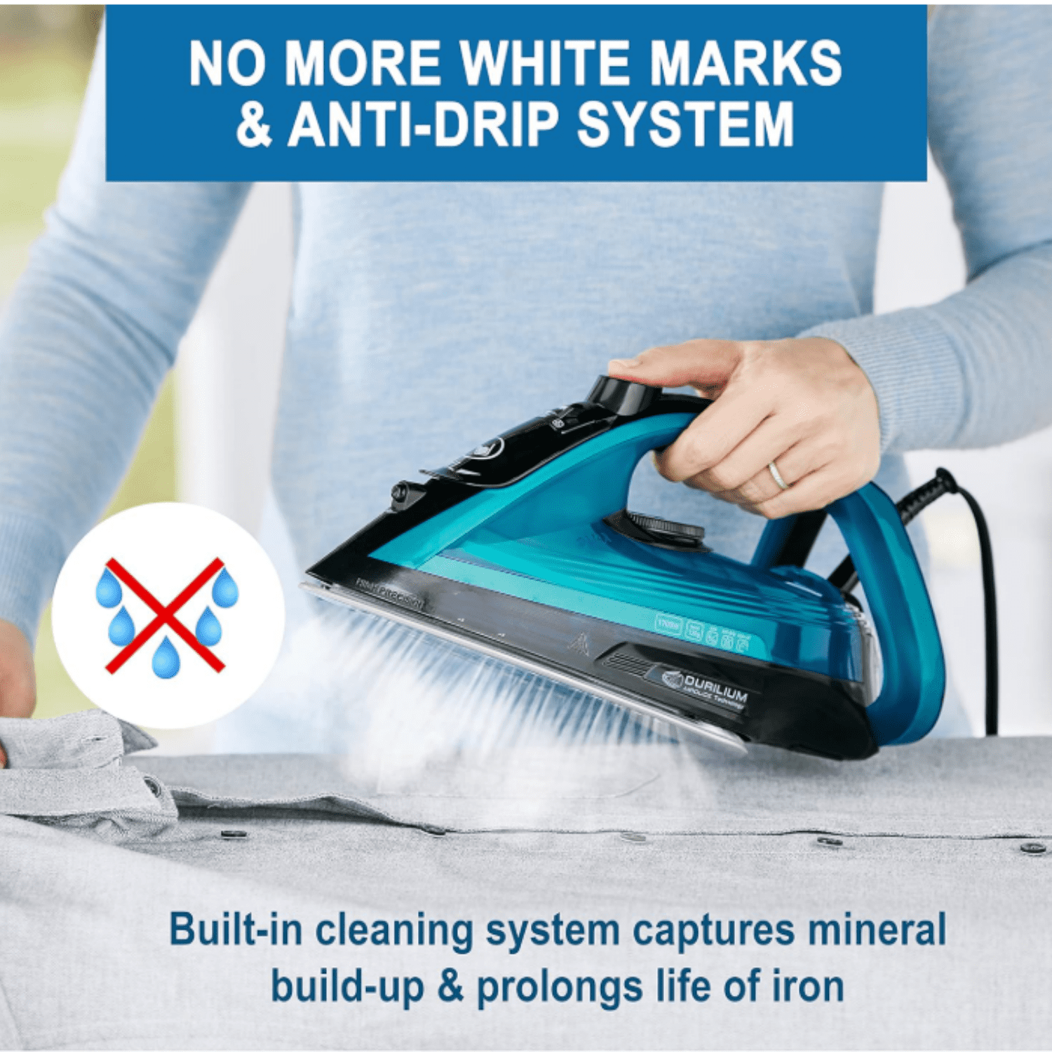 Ultraglide Steam Iron for Clothes Durilium Soleplate, Precision Tip, Anti-Drip, Auto-Off 1800 Watts Ironing, Steaming FV5841U0