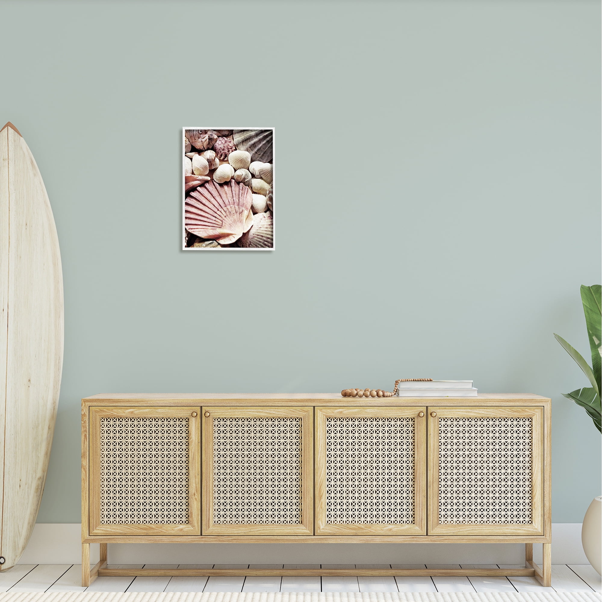 Stupell Stacked Coastal Seashells Landscape Photography White Framed Art Print Wall Art