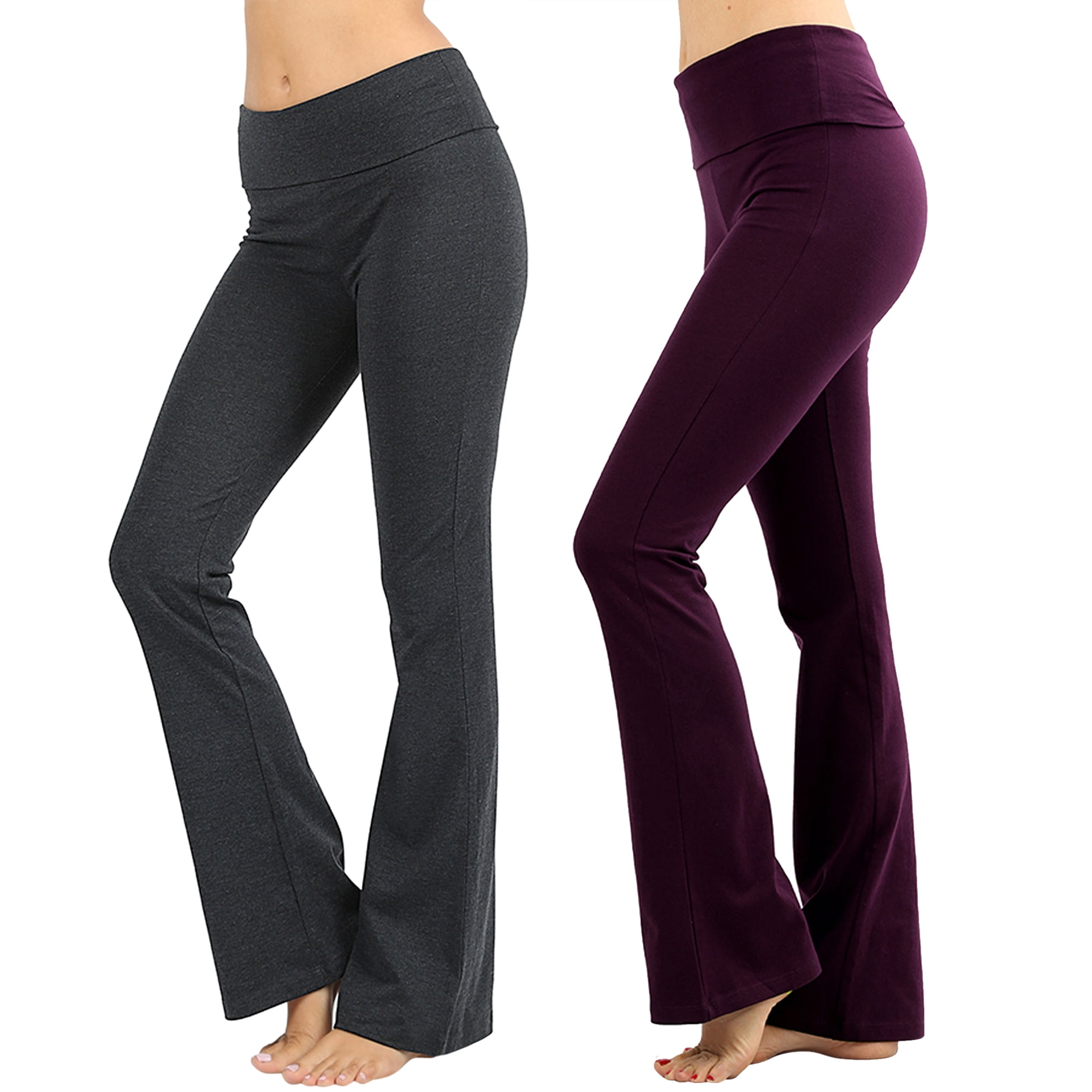 TheLovely Womens & Plus Stretch Cotton Foldover Waist Bootleg Workout