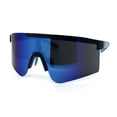 thumbnail image 4 of Mens 80s Vibe Color Mirror Rimless Oversized Shield Sport Sunglasses [Black Blue - Blue Mirror], 4 of 7