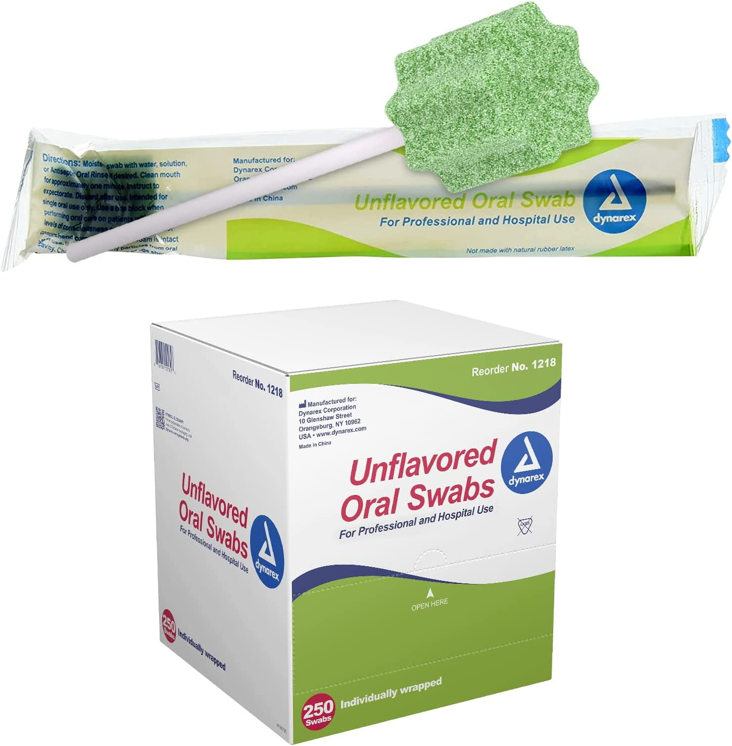 Dynarex 3-1/2 Inch Length Oral Swab with Green Foam Tip 1218, 250 Ct