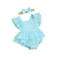 thumbnail image 2 of Musuos Baby Girls Rompers Dress 6M 9M 12M 18M Solid Color Fly Sleeve Skirt Hem Infant Bodysuits Summer Clothes with Headband, 2 of 9