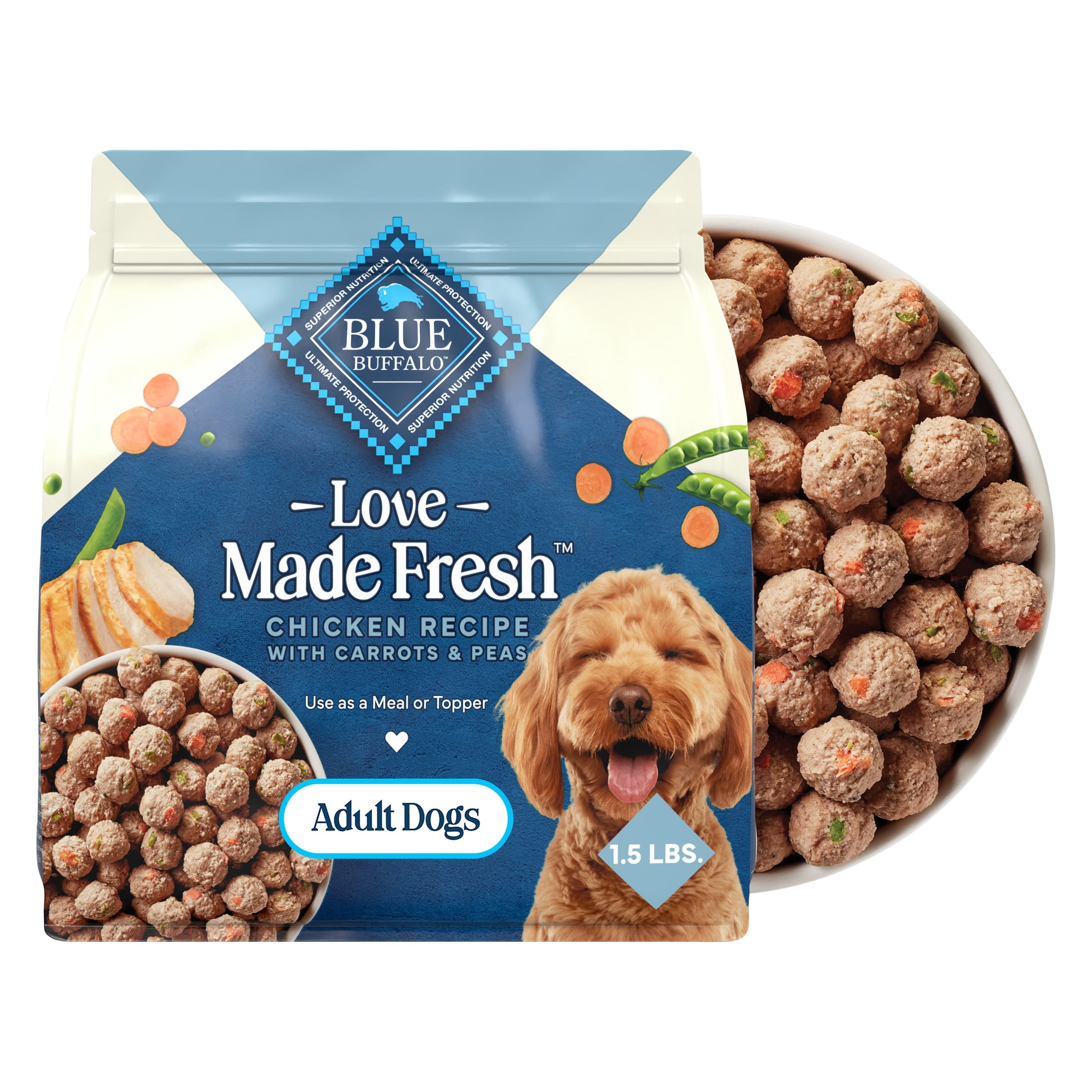 (6 pack) Blue Buffalo Love Made Fresh Adult Refrigerated Dog Food, Chicken Meatball 1.5lb Pouch