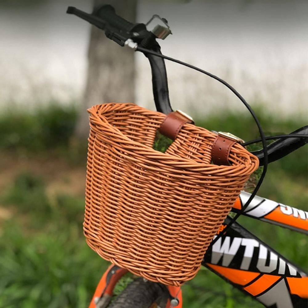 Childrens Bicycle Basket-Hand-Woven Wicker Basket with Leather Straps,Versatility&Waterproof Basket for Students/Children