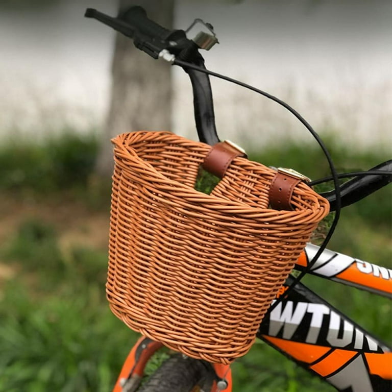 Kids Front Handlebar Rattan Handwoven Bike Basket Kids Woven Bike Basket For Boys And Girls Bicycles Wicker Basket