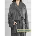 thumbnail image 3 of Women's Waffle Textured Satin Trim Fleece Robe (Charcoal, L/XL), 3 of 8