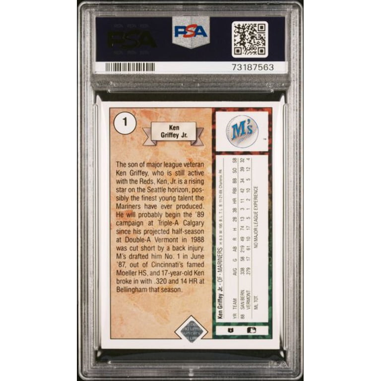 ken griffey jr rookie card graded 10 Jr. 1989 Upper Deck #1 Mariners Star PSA NM 7 Slabbed Baseball Card Backed by the PSA/DNA 100% Authenticity Guarantee Slabbed and Authenticated by PSA/DNA Featured is a Ken Griffey Jr 1989 Topps Traded Baseball #41T