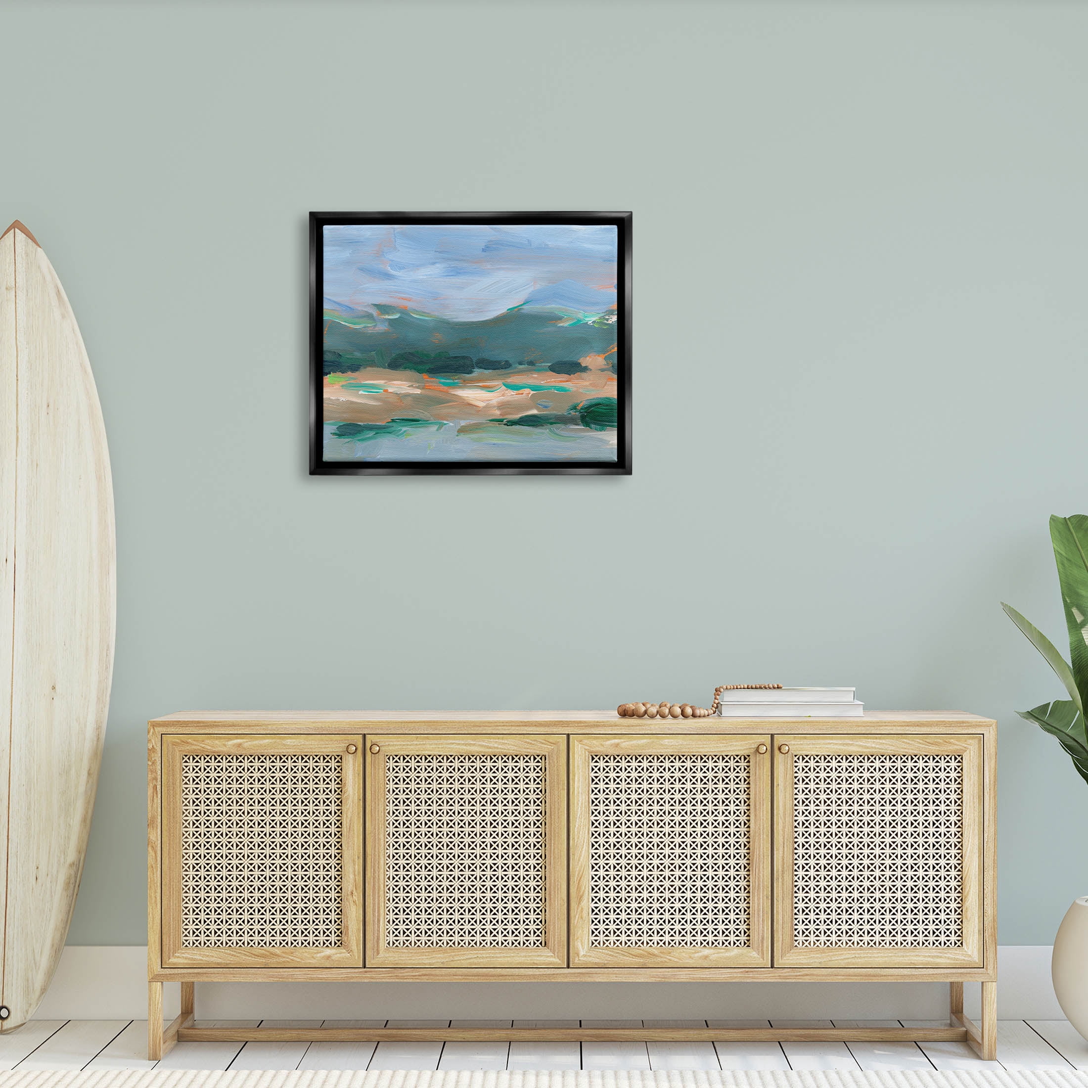 Abstract Landscape Blue Sky Scenery Landscape Painting Jet Black Framed Art Print Wall Art
