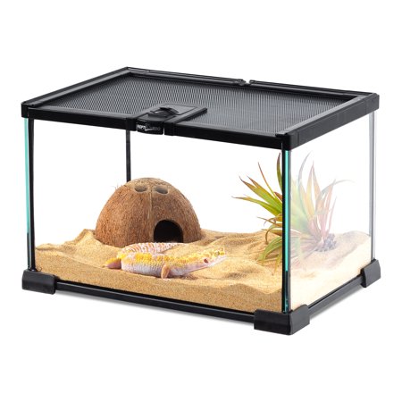 REPTI-ZOO Mini Glass Terrarium Tank  For Reptiles and Amphibians  Full View Visually Appealing Habitat Cage  12.2×8.3×7.9 Inches