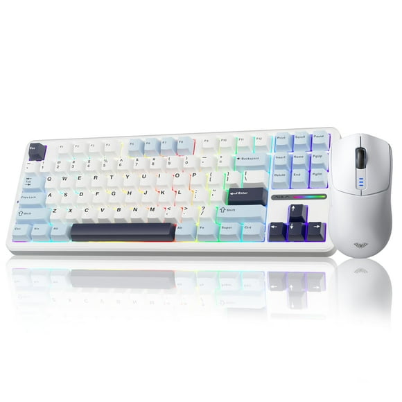 AULA Wireless Keyboard and Mouse Combo, F87 Wireless Mechanical Keyboard,75% TKL Gasket Custom Hot Swappable Keyboard+SC580 Wireless Gaming Mouse White