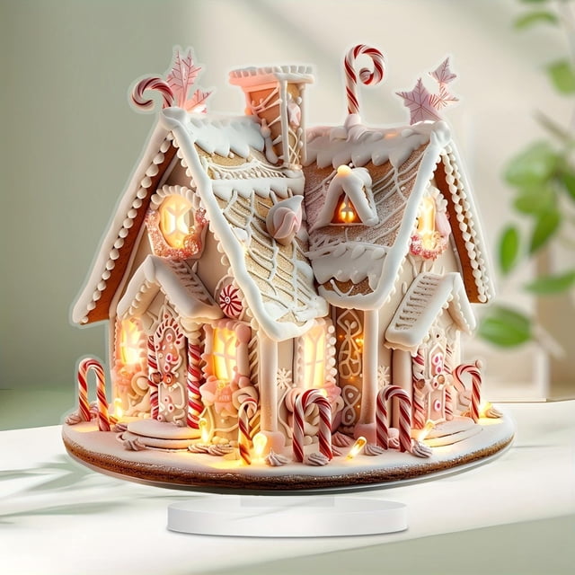 Desktop Decor Christmas 2D House Ornament Acrylic Christmas Cabin Special Shape Art Decor With Base Table Decor For Home Desktop Decor