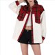 thumbnail image 5 of Chaqueta de Franela Abotonada de para Mujer, con Solapa Afelpada, Larga, Blusa A Cuadros, Otoño Gran Rojo L, 5 of 8
