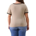 thumbnail image 4 of DARING DIVA Women's Plus Square Neck Ribbed Slim Fit Tee 3X Light Camel, 4 of 6
