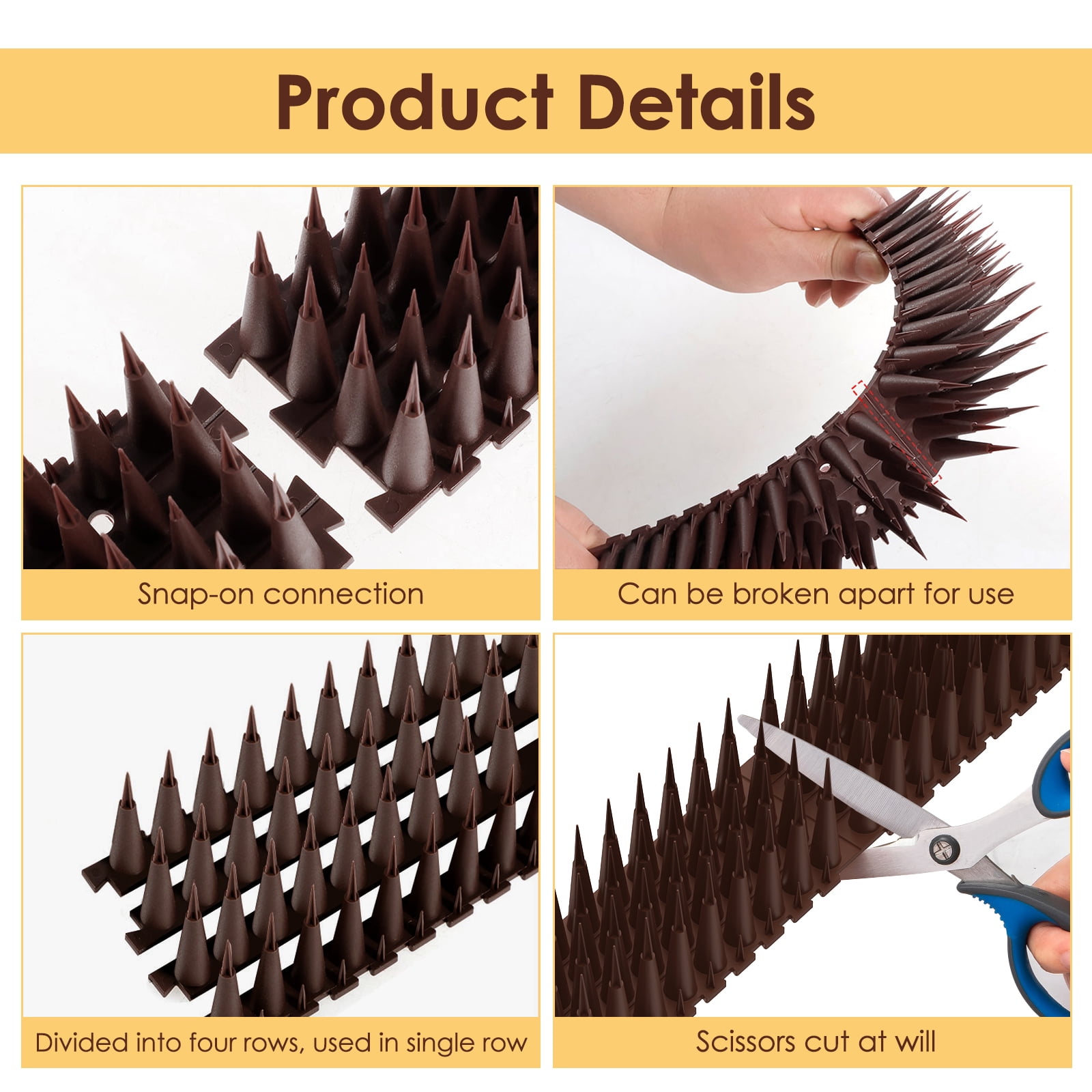 Ikoopy 12 Pack Bird Pigeon Spikes Tool Kit Flexible Versatile Fence Spikes of Birds Set Sturdy Animals Away Fence Kit for Outside Use 11.81*0.79*0.79in Brown
