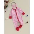 thumbnail image 3 of nvzhuang Baby Girls Rompers Infant Christmas Flower Print Zipper Long Sleeve Bodysuit with Headband Newborn Jumpsuits for Winter, 3 of 9