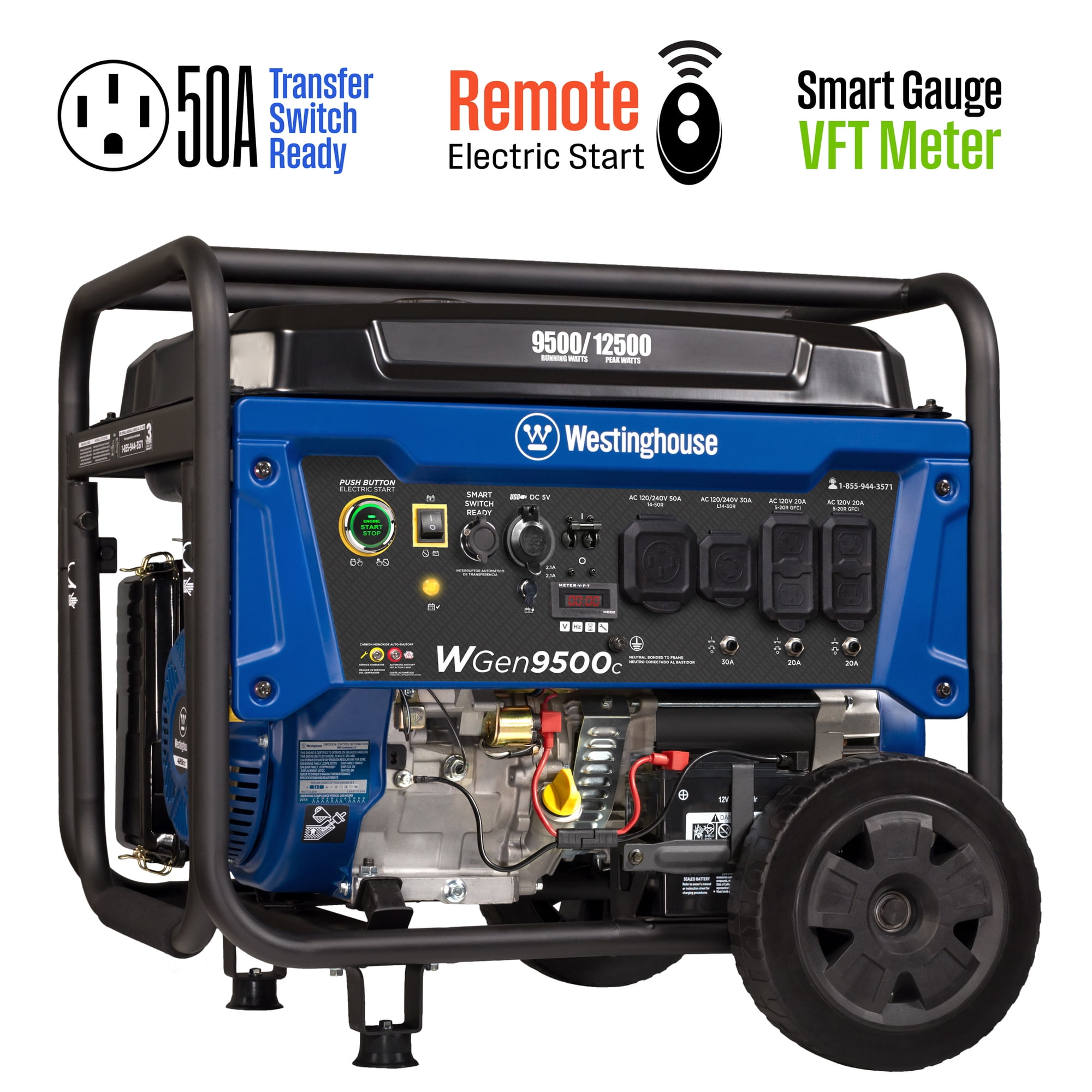 Westinghouse 12,500 Peak Watt Remote Electric Start, Portable Gas Powered Generator with CO Sensor