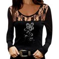 thumbnail image 1 of Blusa de manga larga informal con estampado de amor hueco de encaje con cuello redondo para mujer Pompotops  gfhjh17395, 1 of 4