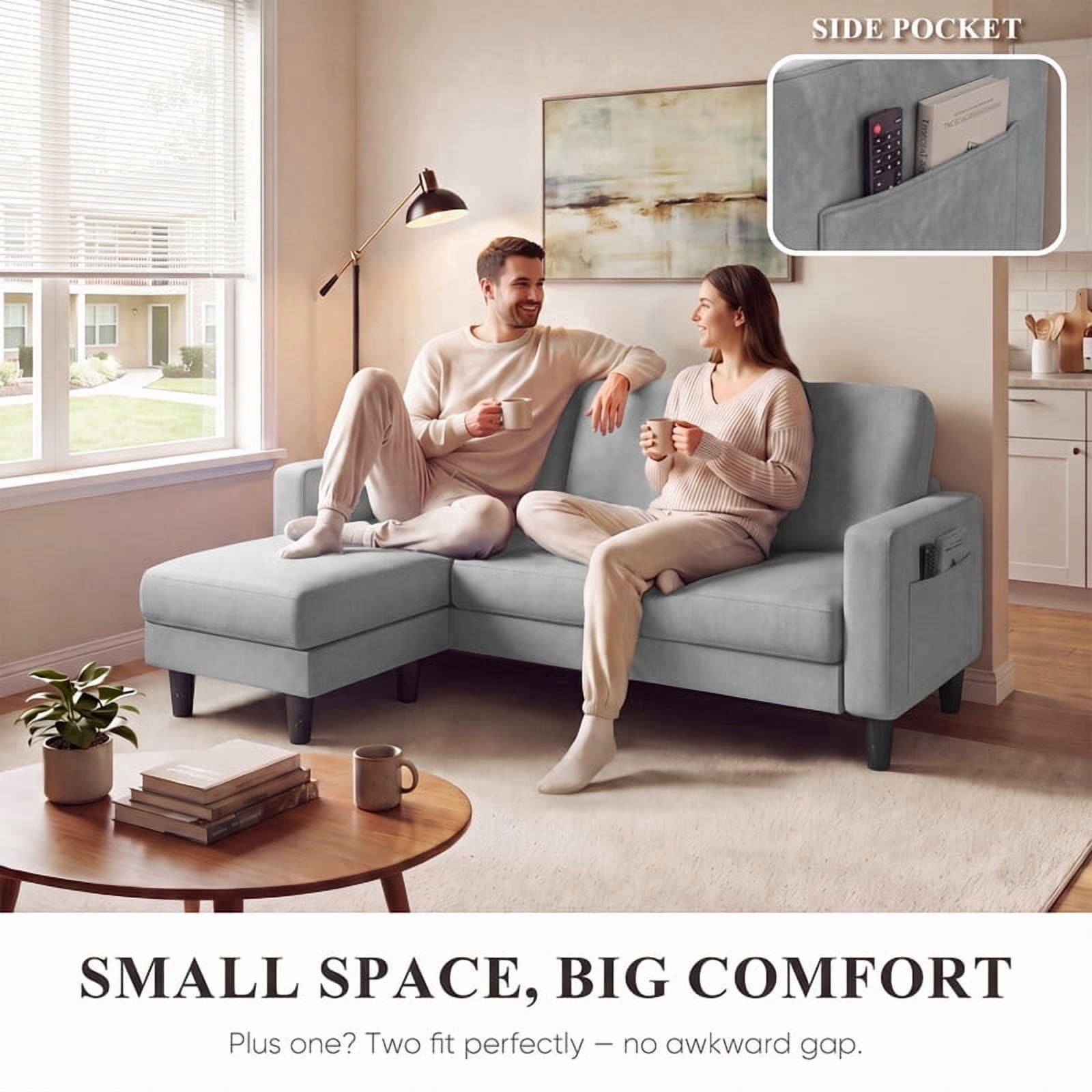 Lacoo L-Shaped Sofa Couch, 72" Modern Reversible Chaise Cloud Sofa with Cushions for Living Room, Apartment and Small Space, Gray