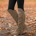 thumbnail image 2 of Pandaie Women's Over Knee High Boots Retro Fringe Riding Long Boots Chunky Heel Tassel Casual Winter Shoes Khaki 8, 2 of 6