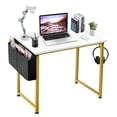 thumbnail image 1 of Lufeiya Small Computer Desk White Writing Table for Home Office Small Spaces 31 Inch Modern Student Study Laptop PC Desks with Gold Legs Storage Bag Headphone Hook,White Gold, 1 of 2