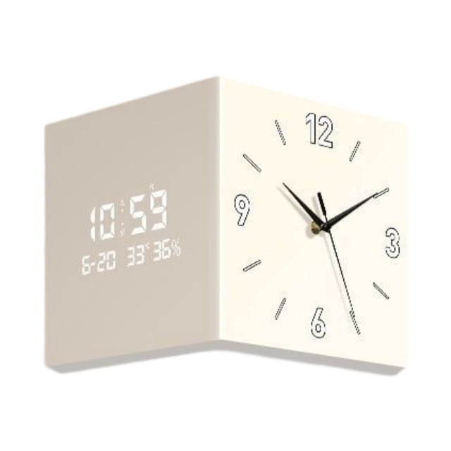 veasfak Corner Wall Clock Easy Installation Quiet Nightlight for Home Office Kitchen Milky White