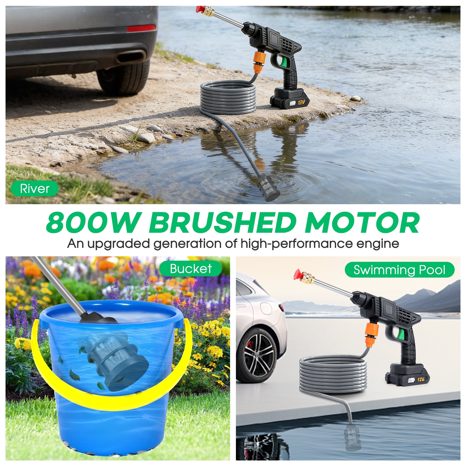 500 PSI Cordless Pressure Washer for 12V Battery,Portable Handheld Power Washer , 2 Batteries, 3-in-1 Swivel Nozzle, 16.41FT Hose,for Car Yard Fence Wall Cleaning and Garden