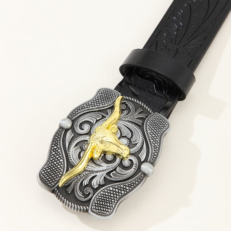 HPDDIN Vintage Western Belt, Longhorn Bull Buckle, Cowboy  display picture 3