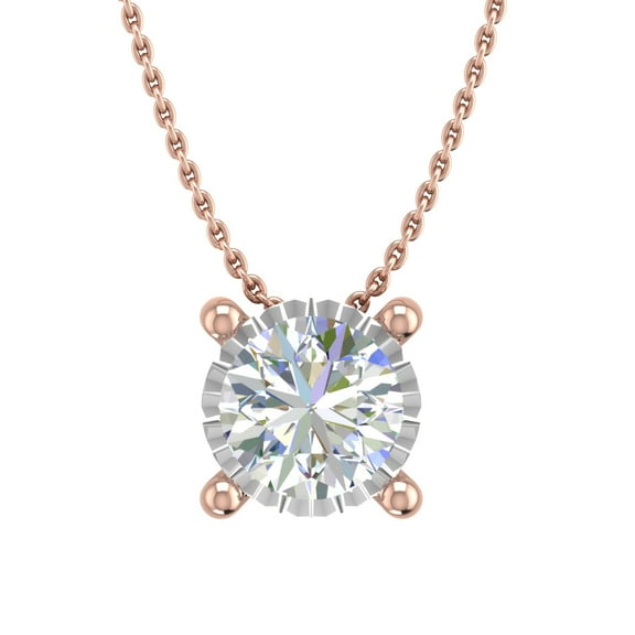1/4 Carat 4-Prong Set Diamond Solitaire Pendant Necklace in 14K Rose Gold (Silver Chain Included) - IGI Certified