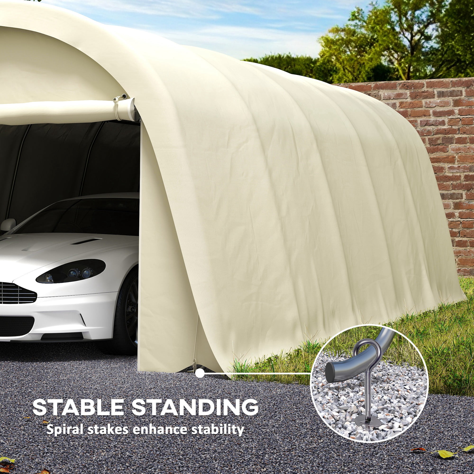 12' x 23.6' Heavy Duty Carport, UPF50+ Portable Garage Car Canopy Tent with Galvanized Frame, Large Door, Beige