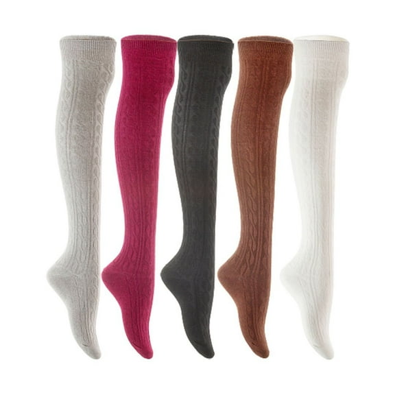 Lian LifeStyle Women's 5 Pair Adorable Comfortable Soft Thigh High Over Knee High Cotton Socks Size 6-9 L1024 Light Grey,Wine,Black,Coffee,White