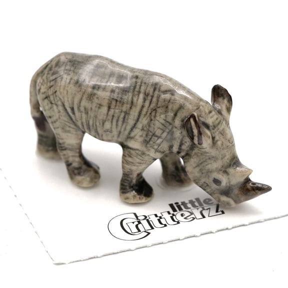 Little Critterz Grey Rhino "Zulu" Hand-painted - Home Decor Animal Birthday Gift Decorative Figurine - Miniature Porcelain Figurine