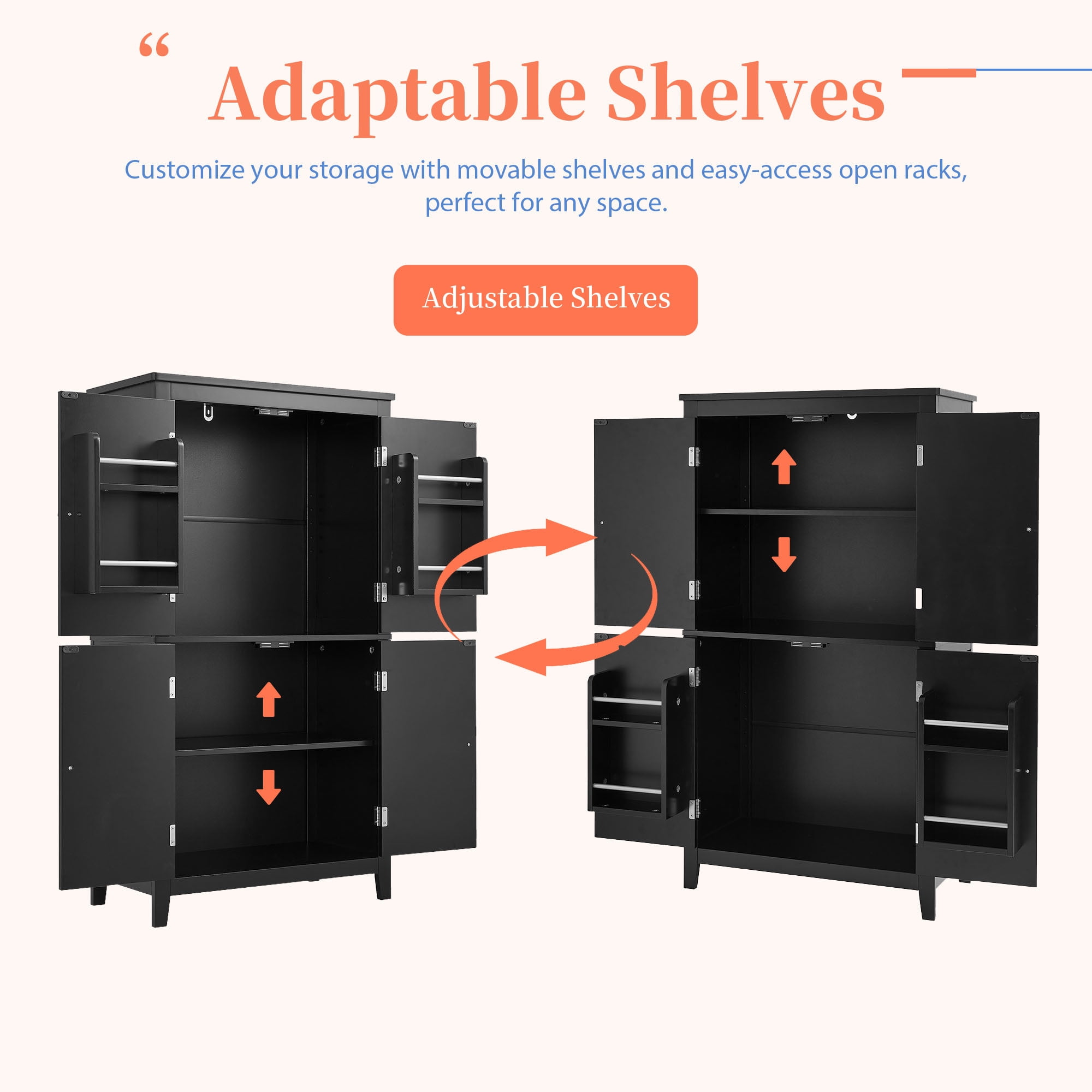 Alvantor Bathroom Cabinet with Adjustable Shelf, Freestanding Wooden Storage Cabinet for Living Room Black