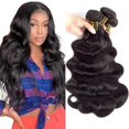 thumbnail image 1 of Qthair 14A Cabello virgen brasileño Onda corporal 3 paquetes (18 16 14 300G Negro natural) Paquetes de cabello brasileño 100% sin procesar Trama tejida Extensiones de cabello humano Remy brasileño ond, 1 of 1