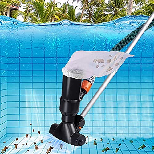 Portable Swimming Pool Vacuum for Above Ground Pools, Spa Pond Fountain Hot Tub Underwater Black Cleaner with Leaf Vacuum Suction Head and 5 Section Pole Handheld