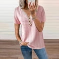 thumbnail image 2 of Summer Saving Wycnly Womens Tops Button Down Plus Size Comfy Knitted Ribbed Tunic Shirts Summer Casual Solid V-Neck Short Sleeve Blouse Pink XXXXL, 2 of 6