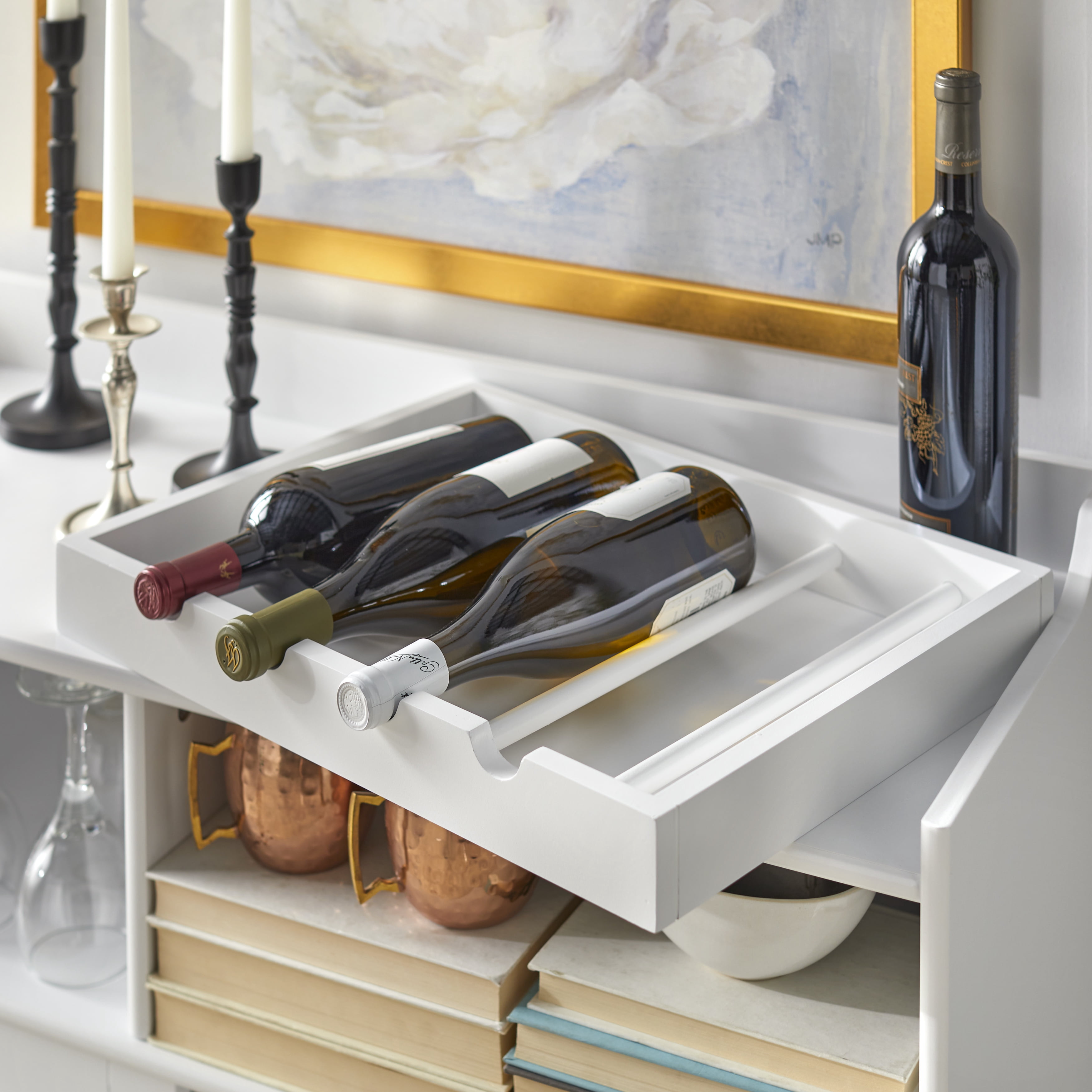 TMS Altura Bar Cabinet with Sliding Doors and Wine Rack, White