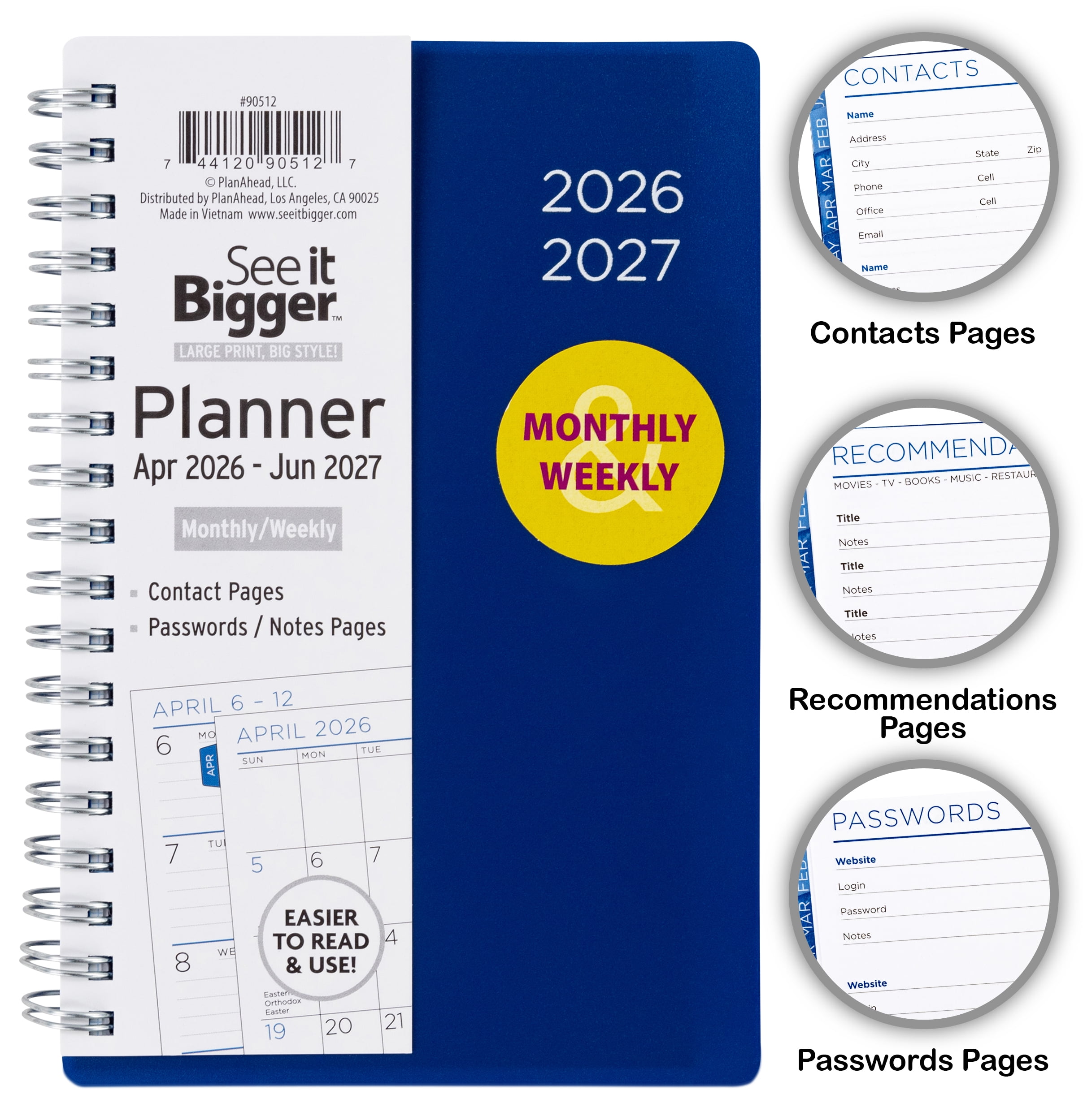 See It Bigger M/W Planner, Small (4.25" x 6.5"), Blue, 15-Month: Apr 2026 - Jun 2027