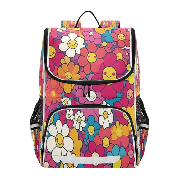YAZAOO School Backpack Travel Bag Bookbags Bookbags Vibrant Smiles in Bloom Pattern