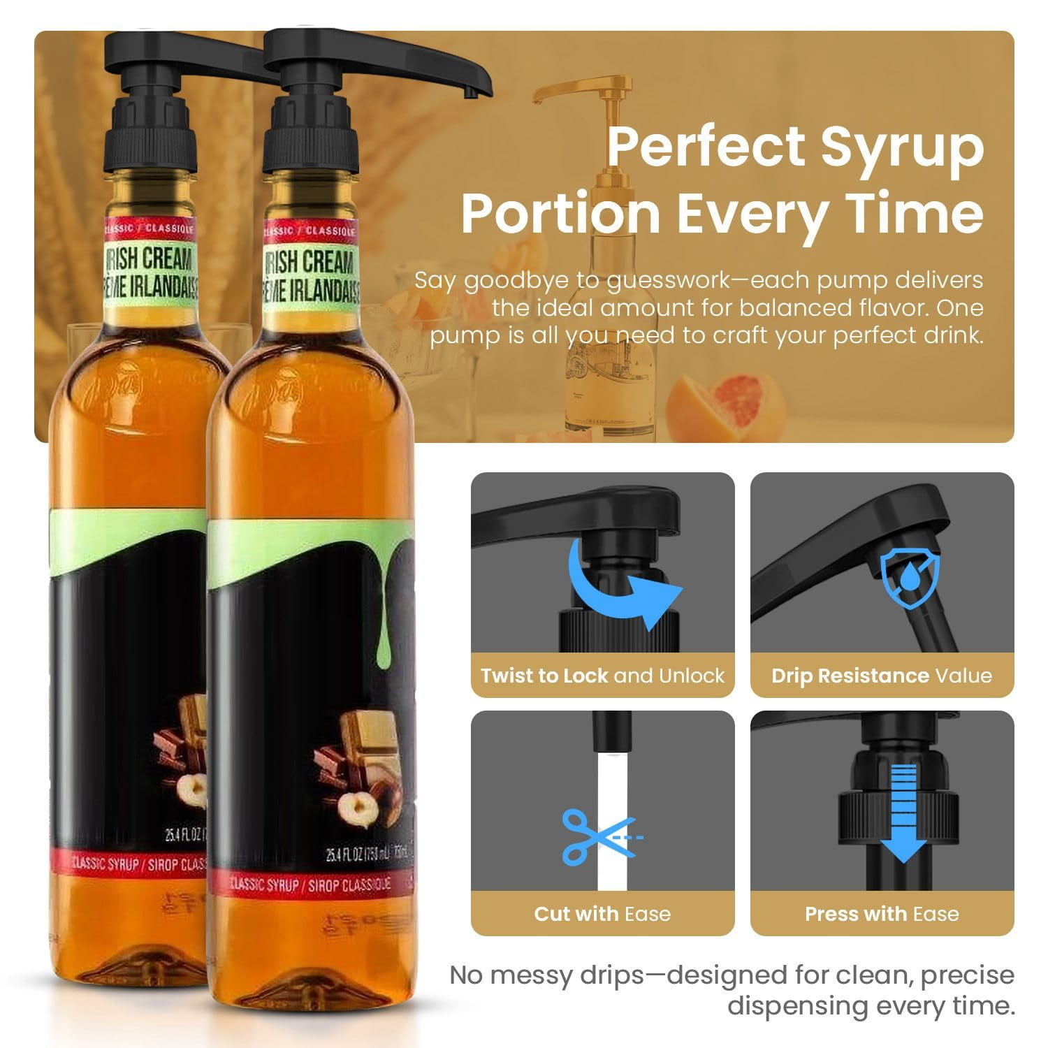 4-pack Black Plastic Bottle Syrup Pumps - Fits 750ml / 25.4 Oz Bottles Compatible With & More Important: Will Not Fit Glass Coffee Dispenser