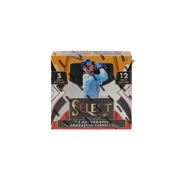 Caja de tarjetas de béisbol Panini Select 2025 con 3 cartas autografiadas