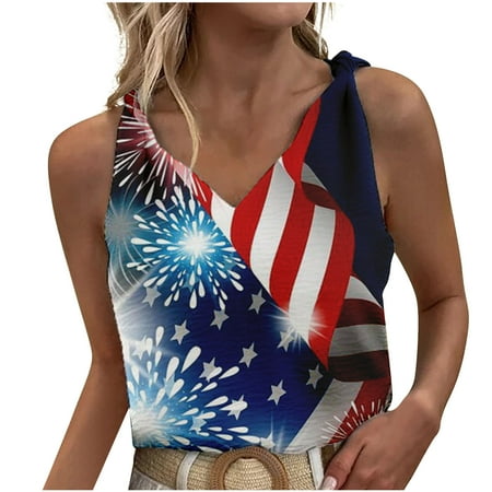 

Women V-Neck Sleeveless Tank Shoulders Knotted Casual Camisole Fashion Floral Print Tops Skinny Fit Street Wear Shapewear Camisole For Women Blue XL