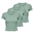 thumbnail image 1 of ONLY Camiseta de mujer Paquete de 3 - ONLEMMA SHORT TOP, cuello redondo, cropped, acanalada, lisa Verde claro XL (X-Large), 1 of 5