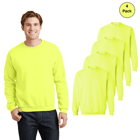 Gildan Men’s Hi Vis Heavy Blend Fleece Sweatshirt, High Visibility ANSI Safety Green Work Tee, 4 Pack, S