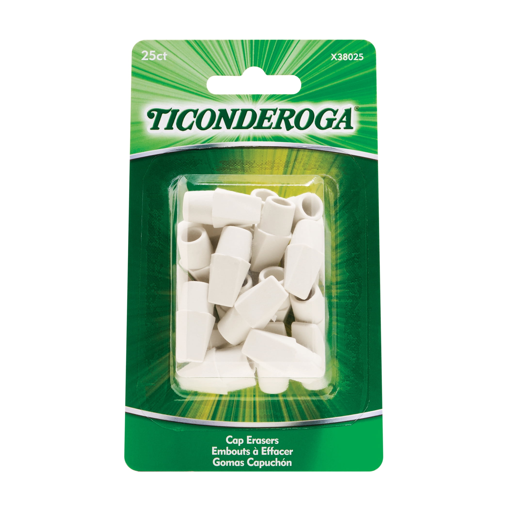 Ticonderoga Wedge Cap Erasers, White, 25 Per Pack, 12 Packs