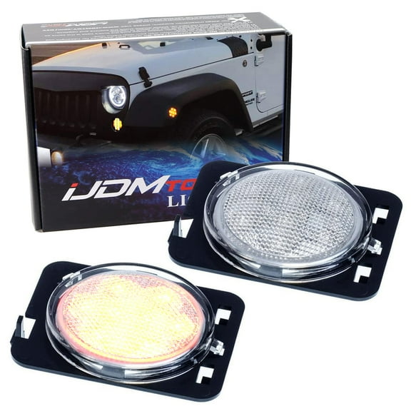 Clear Lens Amber Full LED Front Fender Flare Side Marker Light Kit For Jeep 2007-2017 Wrangler JK, Replace OEM Amber or Clear Sidemarker Lamps