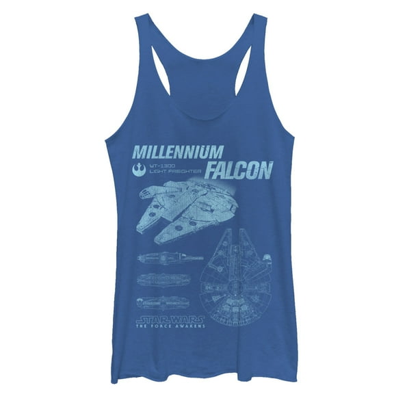 Women's Star Wars The Force Awakens Millennium Falconprints  Racerback Tank Top Royal Blue Heather Medium