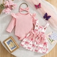 thumbnail image 2 of mgoYE Baby Girls Fall Outfit Ruffle Romper Bow Print Suspender Tutu Skirt Headband 3PCS Infant Toddler Dresses, 2 of 5