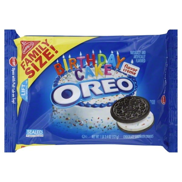 Nabisco Oreo Birthday Cake Chocolate Sandwich Cookies Family Size, 18.4